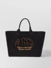 Ganni Denim Shopper Bag In Black