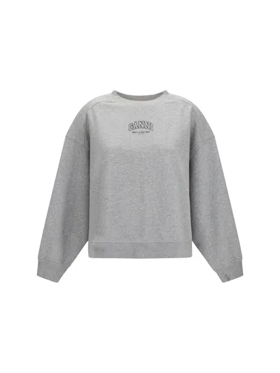 Ganni Logo-embroidered Organic Cotton Sweatshirt In Gray