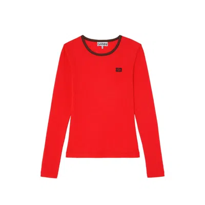 Ganni Logo-embroidered Organic Cotton T-shirt In Red