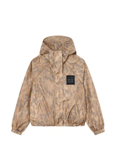 Ganni Logo-patch Bomber Jacket In Neutral