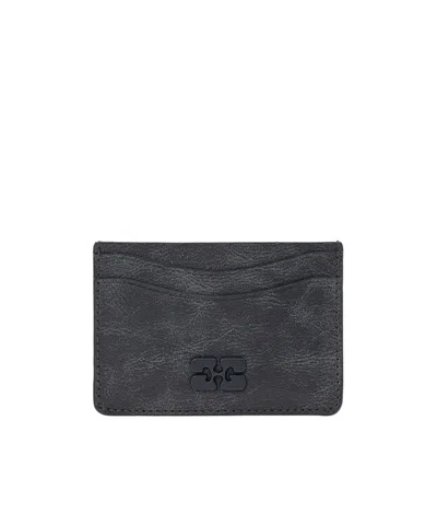 Ganni Logo-patch Card Holder In Gray