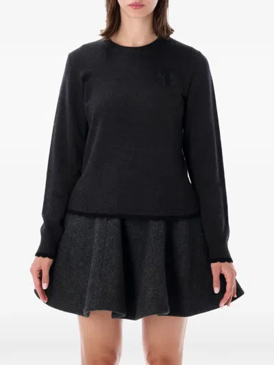 Ganni Crew Neck Long-sleeved Knitwear In Black