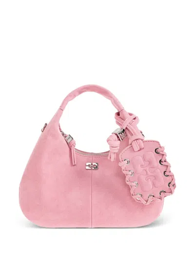 Ganni Logo-plaque Knot-detail Tote Bag In Pink
