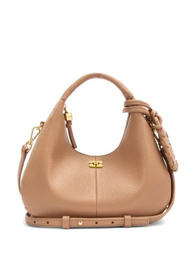 Ganni Logo-plaque Tote Bag In Brown