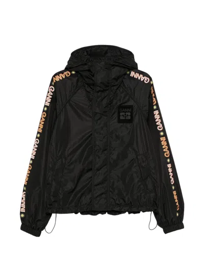 Ganni Logo-print Hooded Jacket In Black