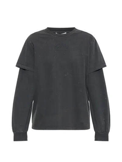 Ganni Logo-print Layered-sleeve T-shirt In Gray