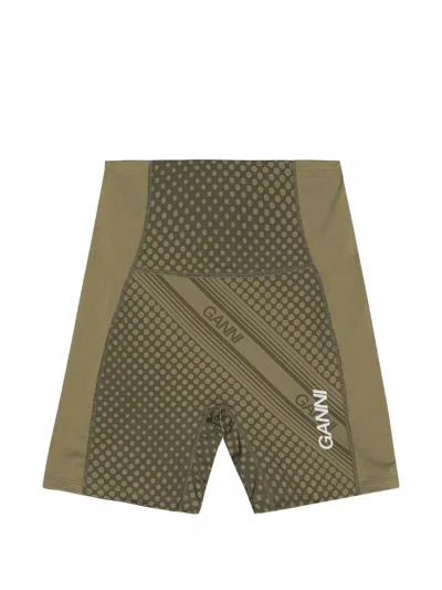Ganni Logo-print Performance Shorts In Green