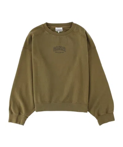 Ganni Logo-print Raglan-sleeve Sweatshirt In Green