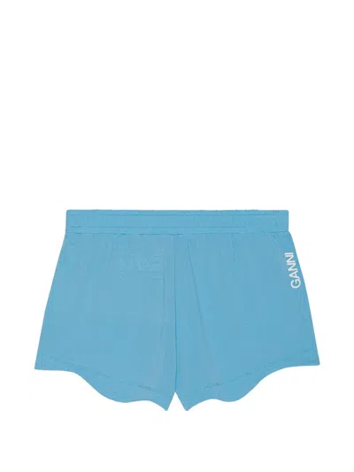 Ganni Logo-print Shorts In Blue