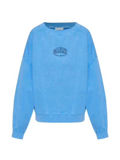 Ganni Logo-print Sweatshirt In Blue