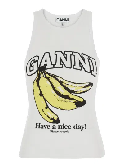 Ganni Logo-printed Cotton Jersey Tank Top In White