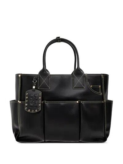 Ganni Logo-tag Multi-pocket Tote Bag In Black
