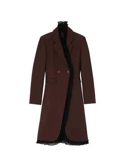 Ganni Long Blazer In Brown Wool In Braun