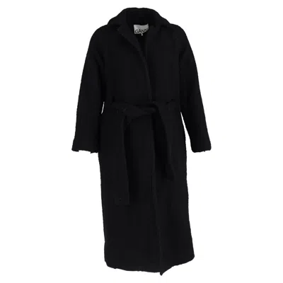Ganni Long Boucle Coat In Black Wool