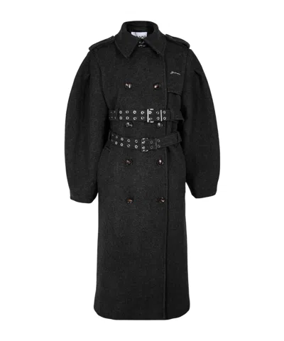 Ganni Long Coat In Black