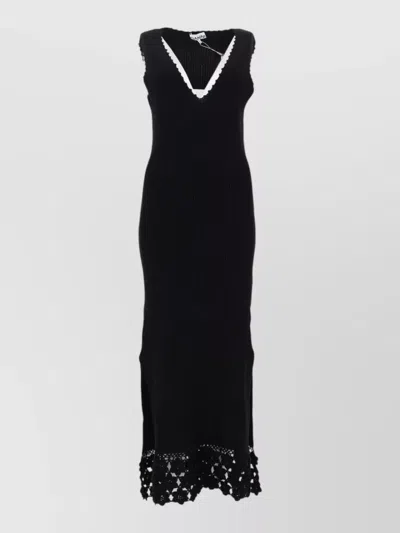 Ganni Crochet-trimmed Organic Cotton Dress In Black