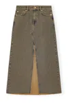 Ganni Maxi Grey Skirts With Slit At The Front In Denim Woman In Green