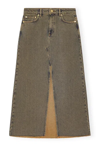 GANNI GANNI OVERDYED HEAVY DENIM MAXI SKIRT