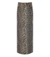 GANNI LONG DENIM SKIRT WITH LEOPARD PRINT