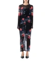 Ganni Printed Mesh O-neck Ruched Long Dress In Black