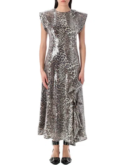 Ganni Long Dress Sequin Leo In Multicolor