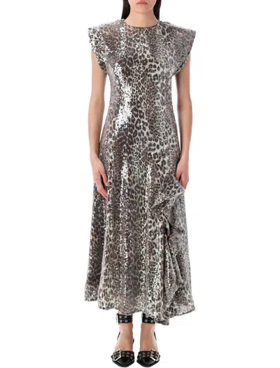 GANNI GANNI LEOPARD SEQUINRD MIDI DRESS