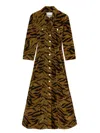 Ganni Animal Print Dress Chest Pockets In Brown