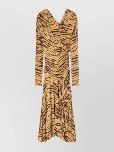 GANNI LONG DRESS WITH TIGER PRINT DESIGN
