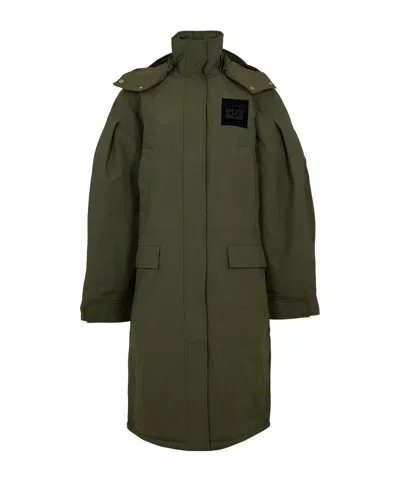 Ganni Long Parka Coat In Green