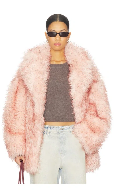Ganni Long Pile Alternative Fur Midi Coat In Pink