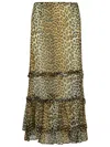 Ganni Long Skirt In Viscose Chiffon With Leopard Print In Multi