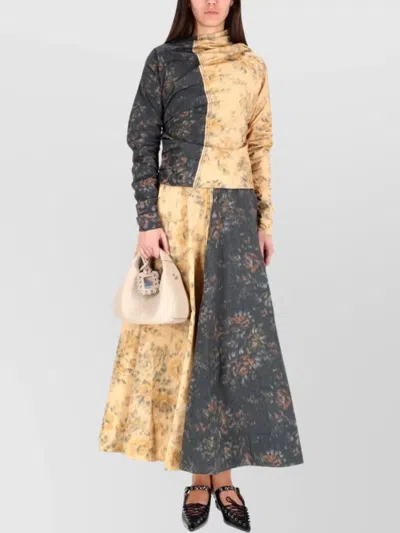 Ganni Long Sleeve Asymmetric Hem Top In Animal Print