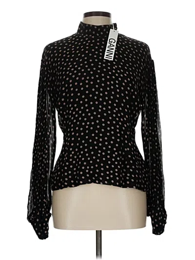 Pre-owned Ganni Long Sleeve Blouse In Black