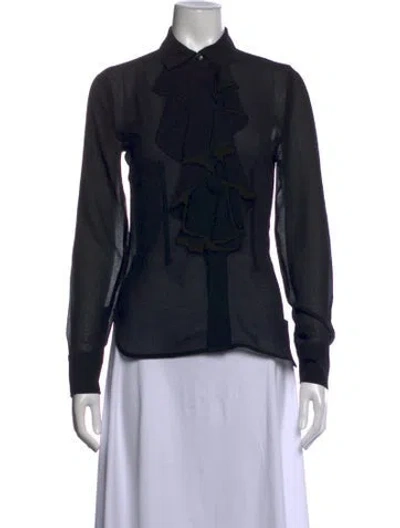Pre-owned Ganni Long Sleeve Blouse In Black