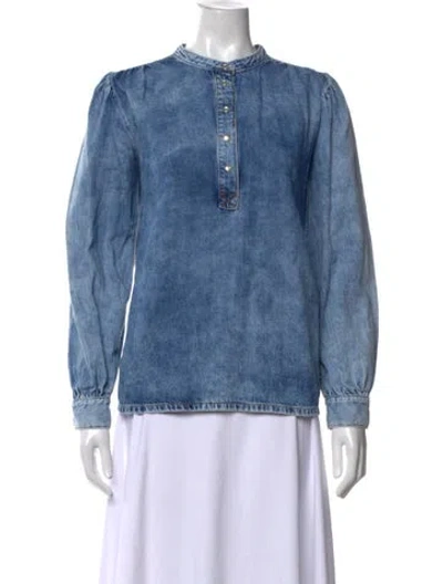 Pre-owned Ganni Long Sleeve Blouse In Blue