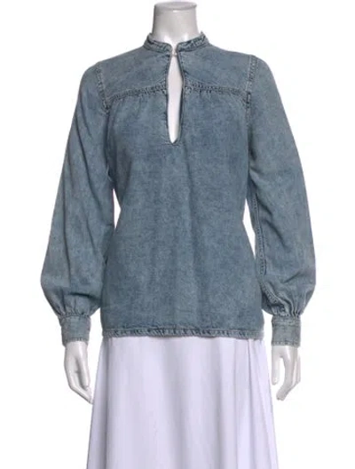 Pre-owned Ganni Long Sleeve Blouse In Blue