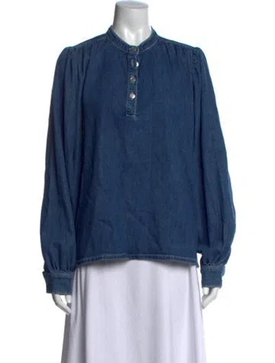 Pre-owned Ganni Long Sleeve Blouse In Blue