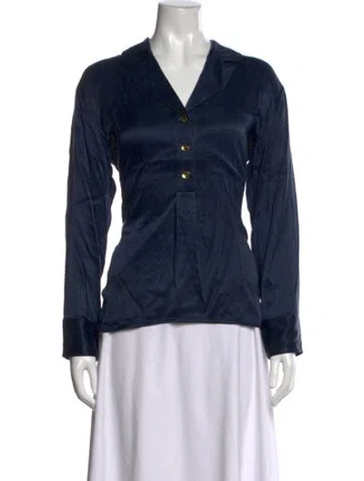 Pre-owned Ganni Long Sleeve Blouse In Blue