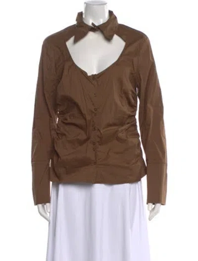 Pre-owned Ganni Long Sleeve Blouse In Brown
