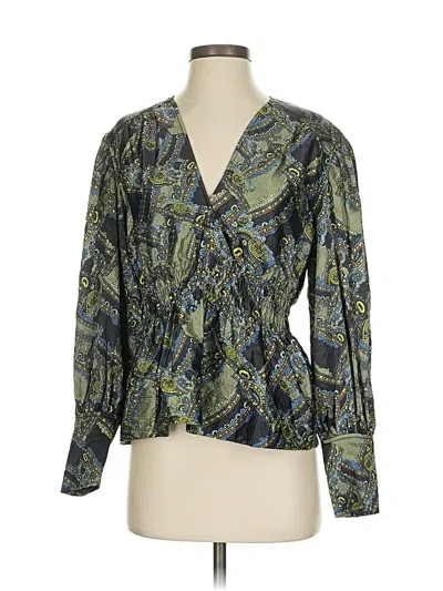 Pre-owned Ganni Long Sleeve Blouse In Green