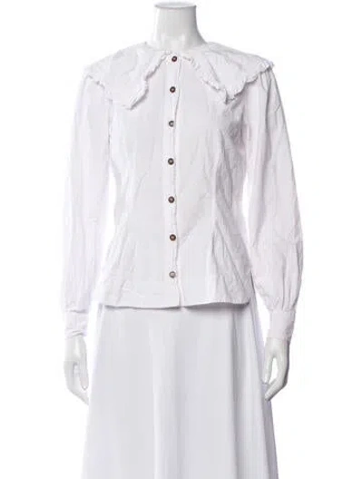 Pre-owned Ganni Long Sleeve Blouse In Neutrals