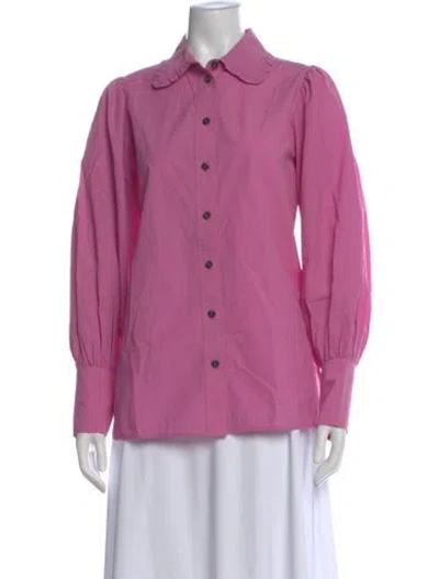Pre-owned Ganni Long Sleeve Blouse In Pink