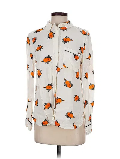 Pre-owned Ganni Long Sleeve Blouse In White