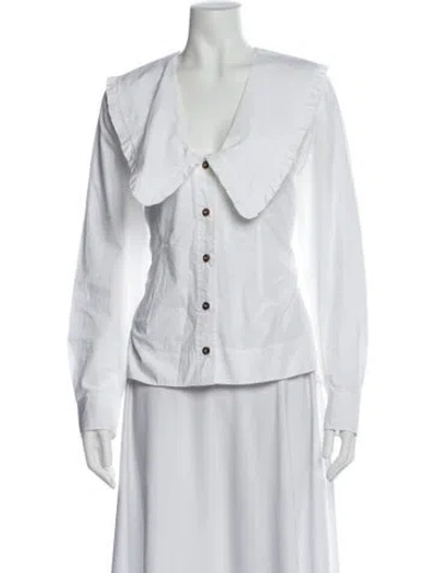 Pre-owned Ganni Long Sleeve Blouse In White