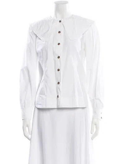 Pre-owned Ganni Long Sleeve Blouse In White