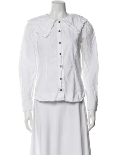 Pre-owned Ganni Long Sleeve Blouse In White