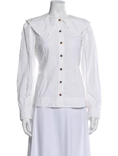 Pre-owned Ganni Long Sleeve Blouse In White