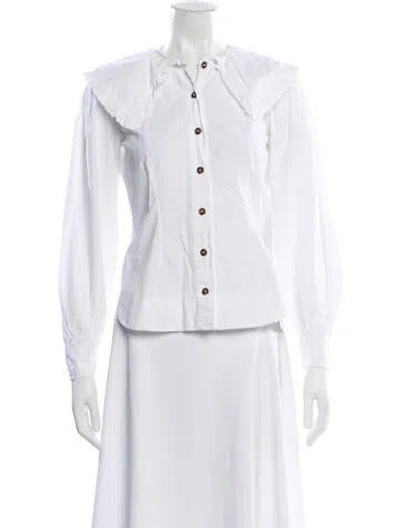 Pre-owned Ganni Long Sleeve Blouse In White