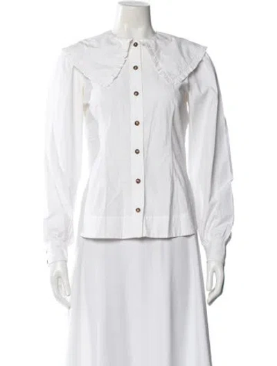 Pre-owned Ganni Long Sleeve Blouse In White