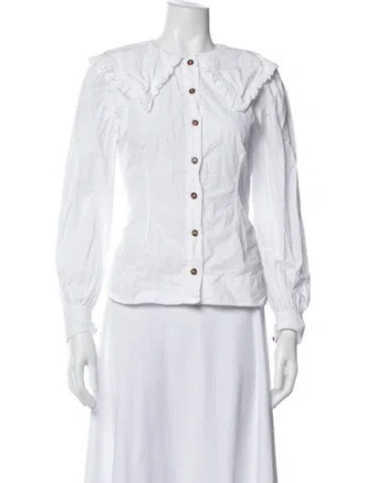 Pre-owned Ganni Long Sleeve Blouse In White
